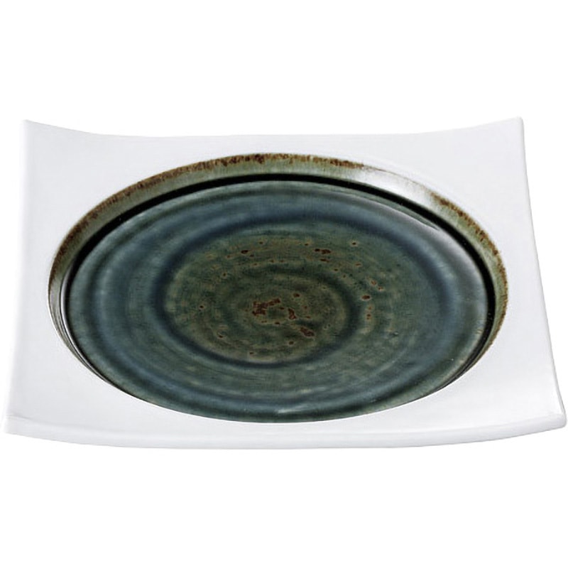 0410-0162 ホワイト&グリーンスクエアプレート カネ大白木屋 中サイズ  0410-0162