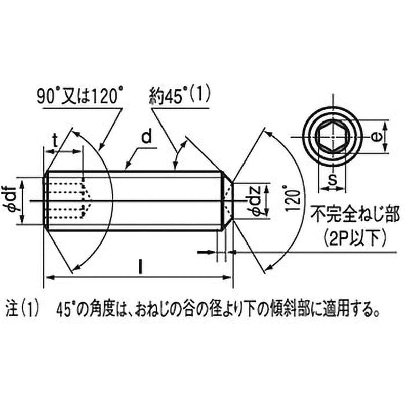 M3×2.5 六角穴付き止めねじ(ホーローセット) くぼみ先(鉄/ユニクロ)(小