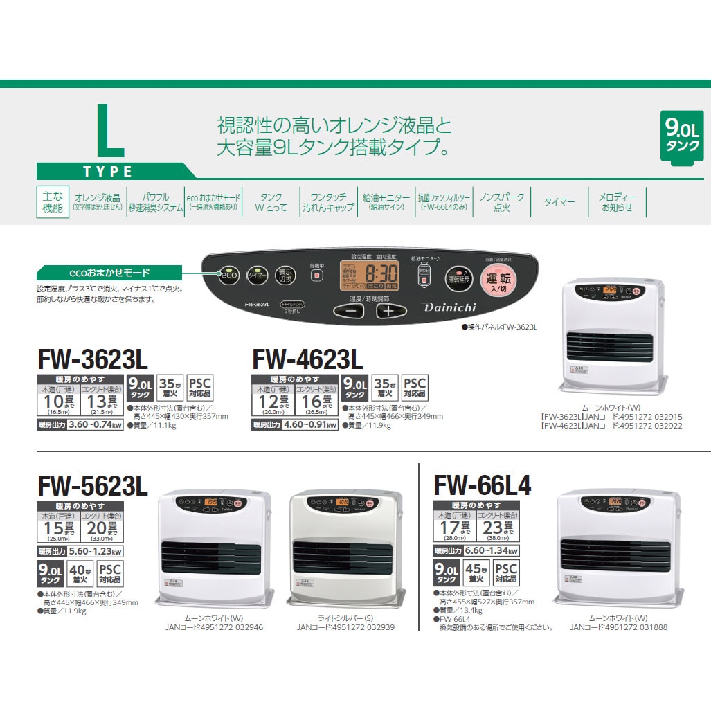 FW-3623L(W) 石油ファンヒーター 1台 ダイニチ工業 【通販モノタロウ】