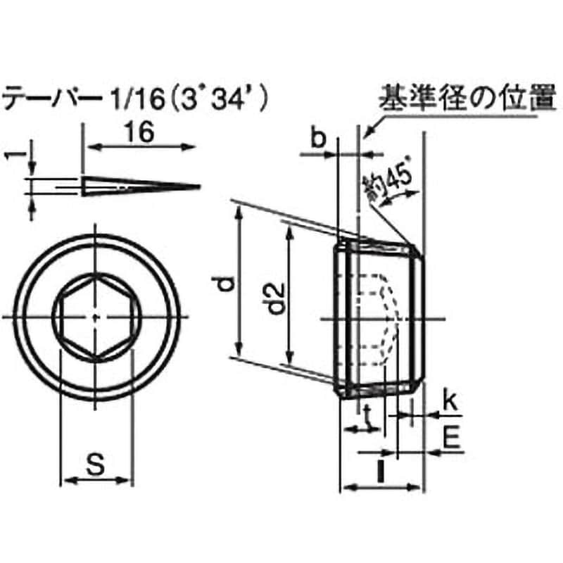 PT1/16 六角穴付きテーパねじプラグ 沈み(鉄/3価ブラック)(小箱) 1箱