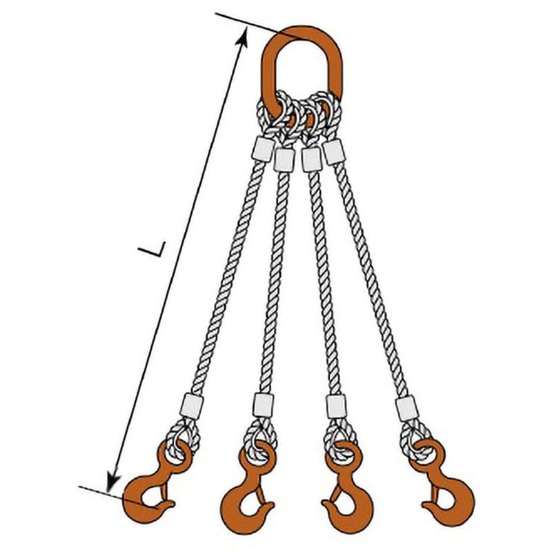 A3017S3.2t JIS ロック止ワイヤ 4点吊楕円リング 12mm 環付きフック付 コンドーテック 荷重(t):3.2(30°)，3(60°)  長さ3m 1組 - 【通販モノタロウ】