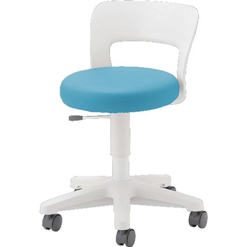 E674-LBL 丸イス ナイキ 付キャスター ビニールレザー張り ライトブルー色