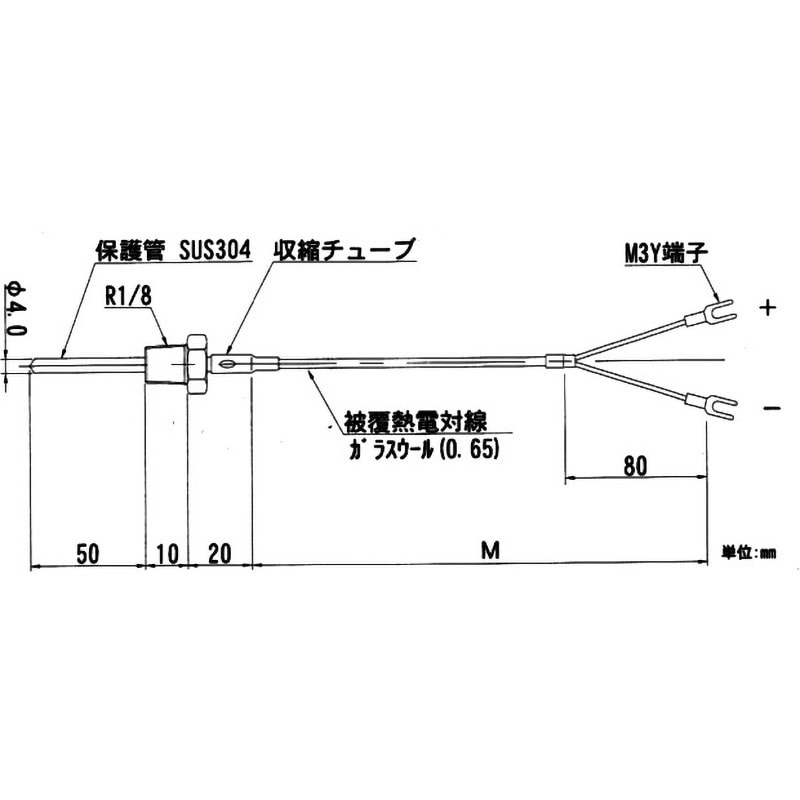 TN6-1M ネジ付熱電対 日本電測 長さ(被覆熱電対線)100cm外径(保護管