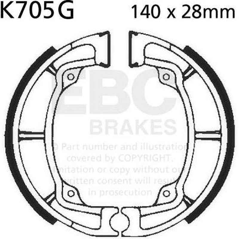 K705G モーターサイクル 溝付き リプレイスメント ブレーキシューズ リア左側用 1個 EBC Brakes (イービーシーブレーキ) 【通販モノタロウ】