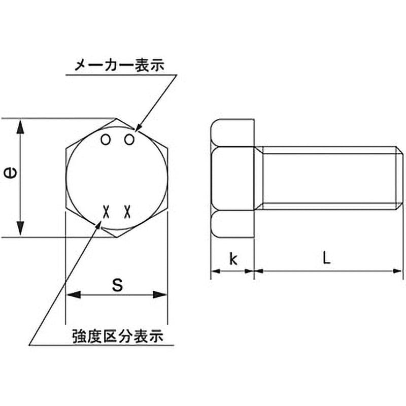M10×20 鋼強度区分8.8六角ボルト 全ねじ(鉄/ユニクロ)(小箱) 1箱(100個