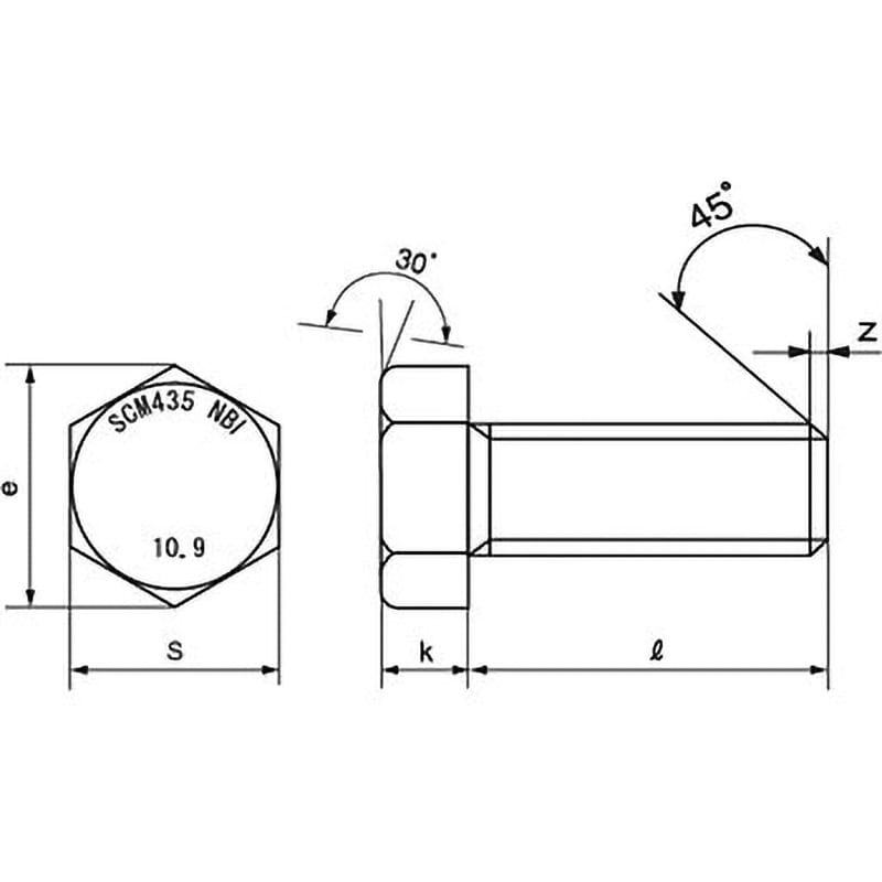鉄(SCM435) 三価ブラック 六角ボルト [強度区分：10.9] [日本ファスナー製](全ねじ)  Ｍ１０×４０　