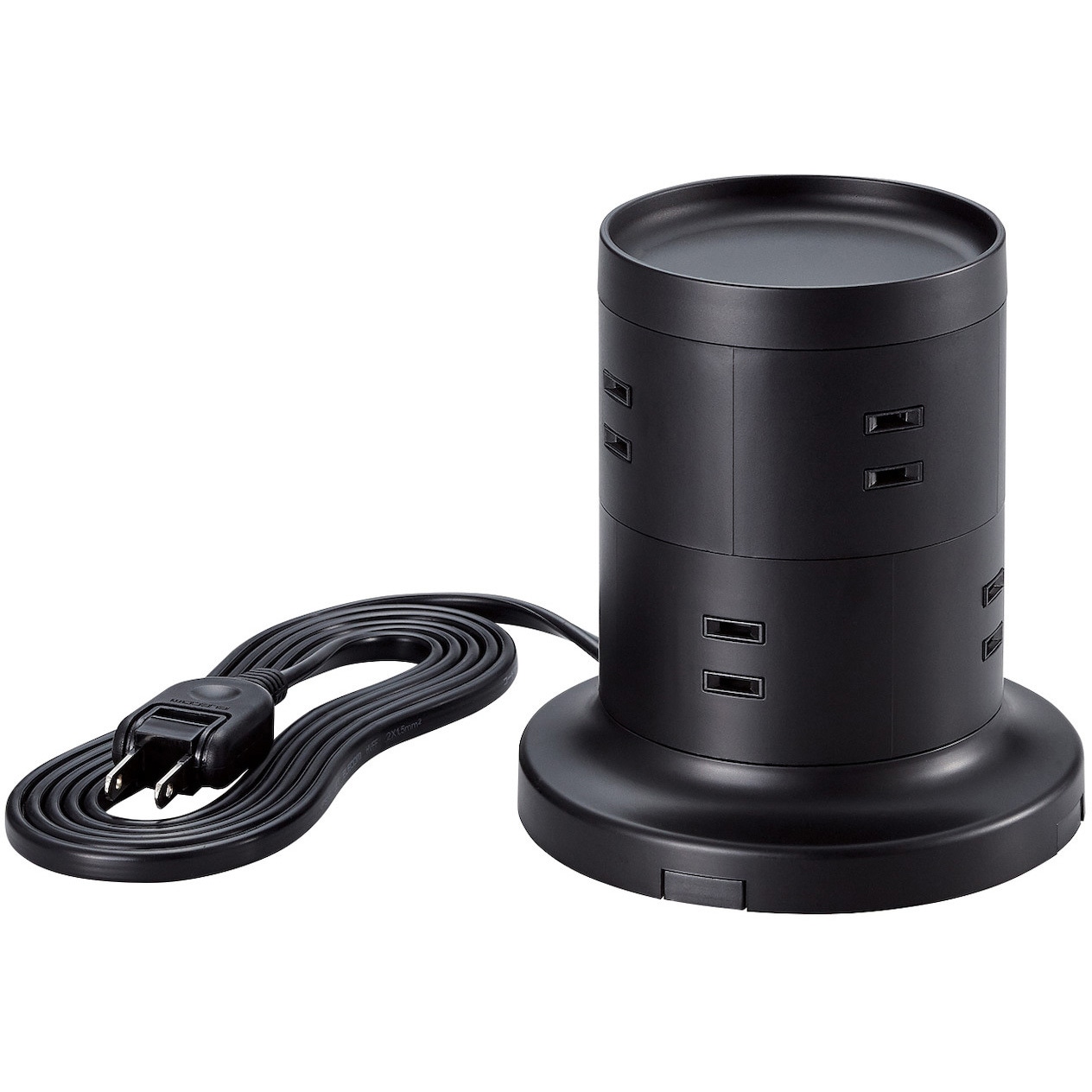 ECT-2720BK タワー型電源タップ 延長コード コンセント 2m 2P 8個口