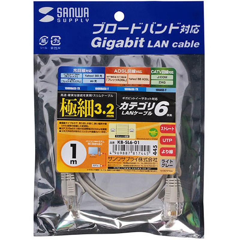 KB-SL6-01 カテゴリ6準拠極細LANケーブル サンワサプライ コネクタあり