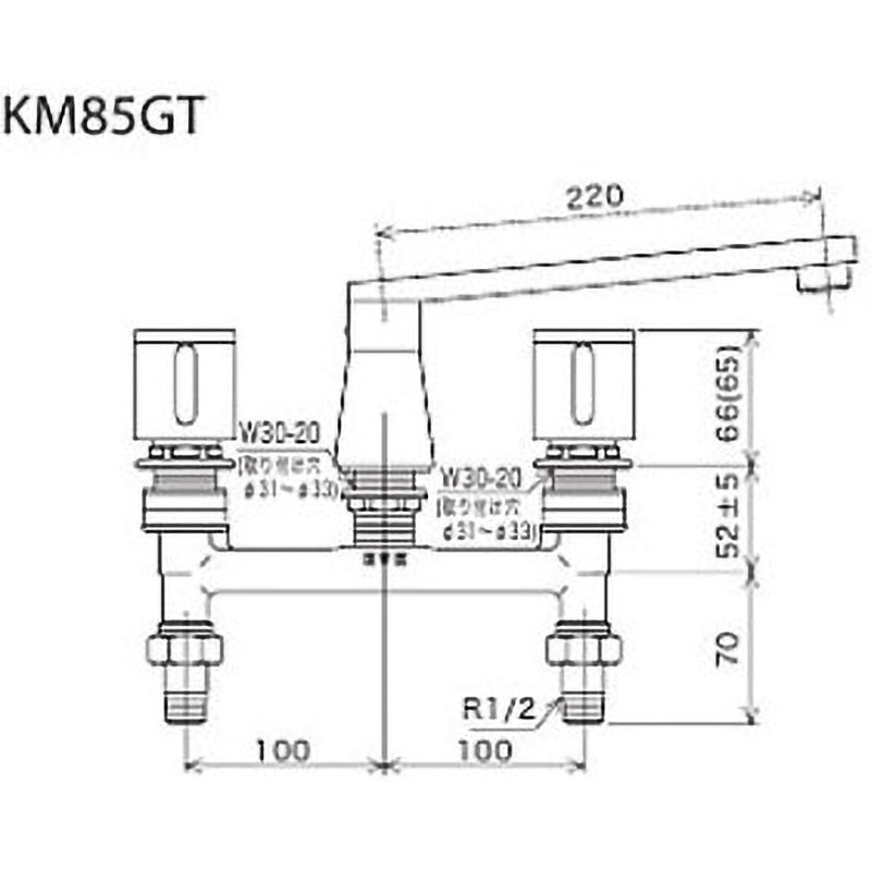 KM85GTCU 2ハンドル混合栓 KM85GT KVK 浴室用 固定コマ 取付穴径31