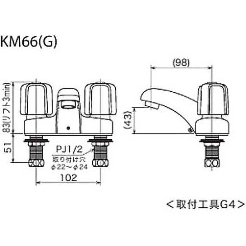 通販 KM66HP ポップアップ式 KVK KM66 洗面用2ハンドル混合栓 キッチン・バス備品