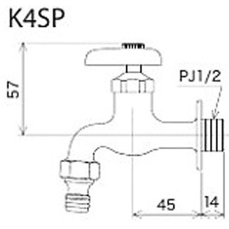 K4SPJ 屋外ホース接続ニップル付横水栓 KVK 対応 固定コマ K4SPJ 屋外ホース接続ニップル付横水栓 KVK 対応 固定コマ