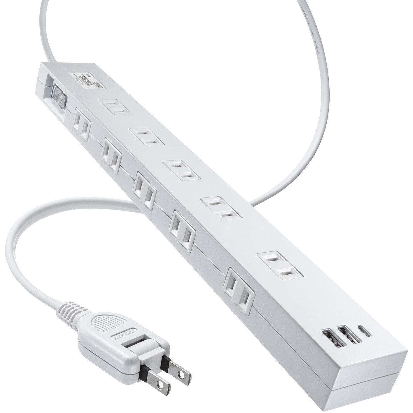 サンワサプライ USB充電機能付きタップ 10個口 ホワイト 3m TAP