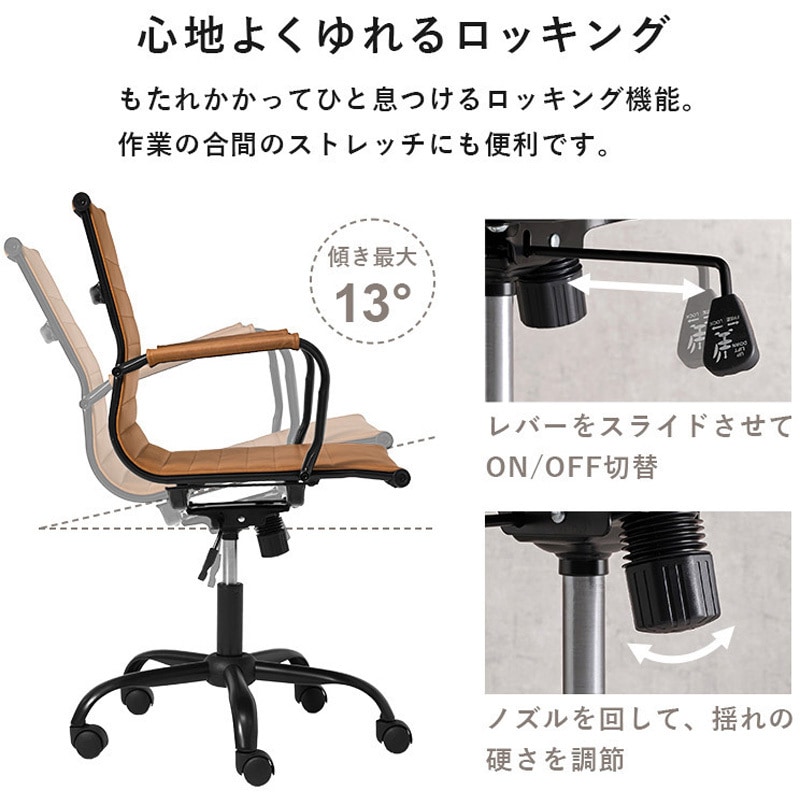 LHC-4476BK オフィスチェア 肘付 PVC お手入れ簡単 ロッキング機能付