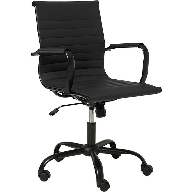 LHC-4476BK オフィスチェア 肘付 PVC お手入れ簡単 ロッキング機能付