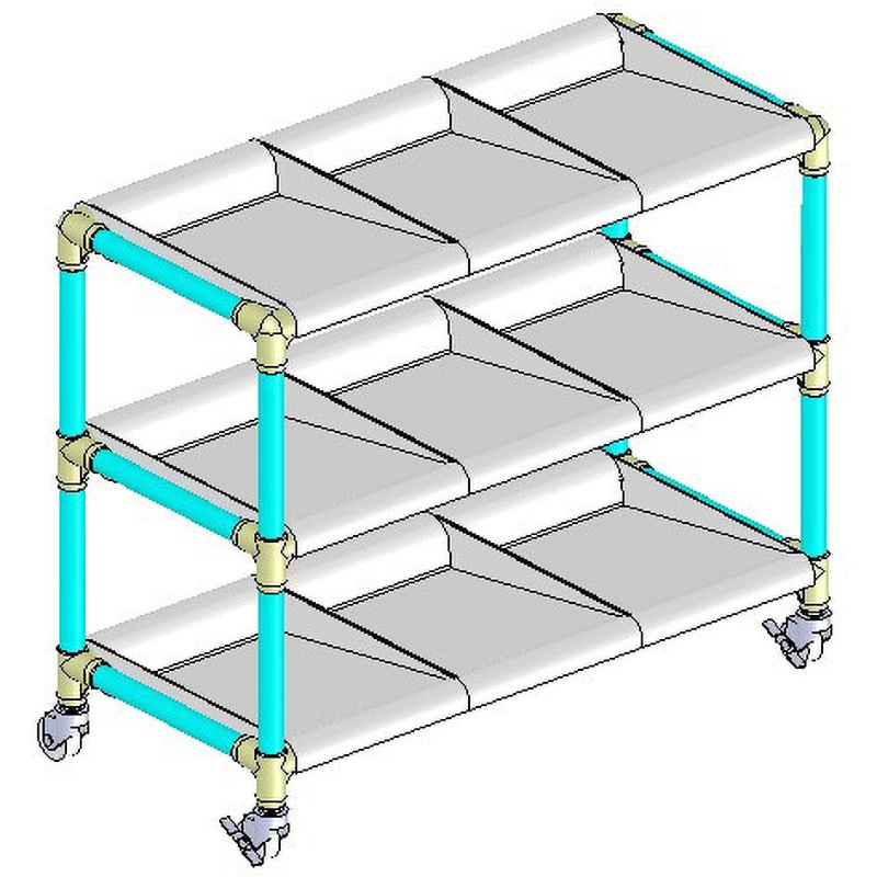 ブルー イレクター製短靴ラック3列3段 9足用 ホワイトトレイ 矢崎化工 奥行376mm高さ677mm