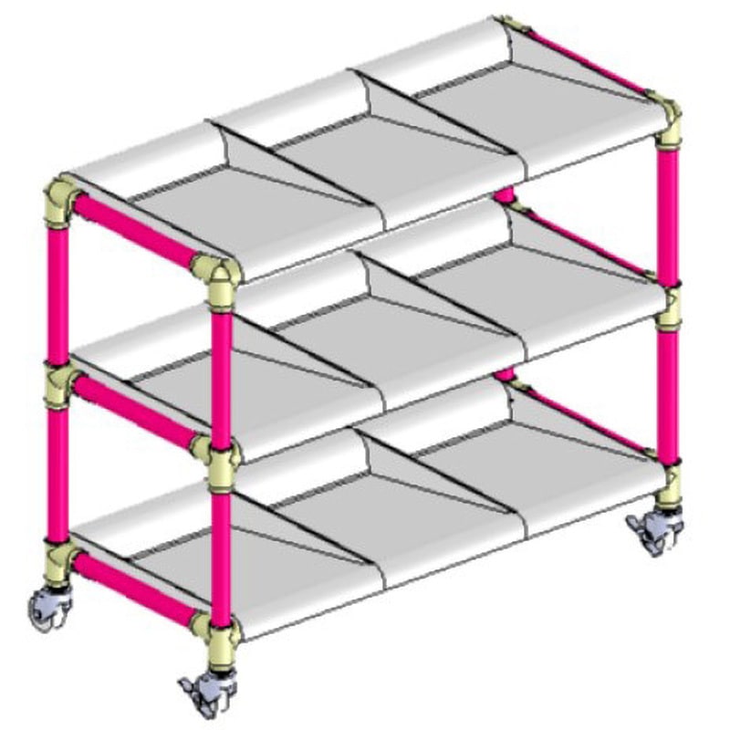 ピンク イレクター製短靴ラック3列3段 9足用 ホワイトトレイ 矢崎化工 奥行376mm高さ677mm