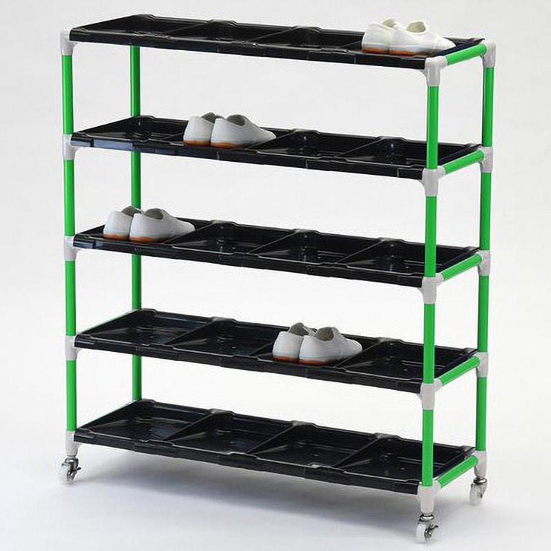 抗菌イレクター短靴ラックキャスター4列7段28人用　P イレクター製短靴ラック4列7段 28足用 ブラックトレイ 矢崎化工 パイプ