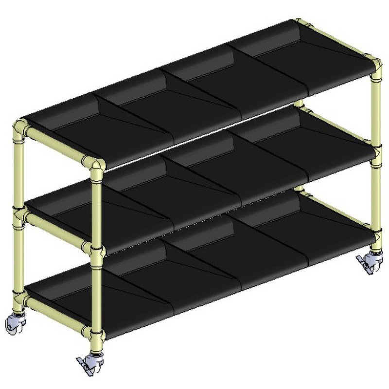 クリームグレー イレクター製短靴ラック4列3段 12足用 ブラックトレイ 矢崎化工 奥行376mm高さ677mm