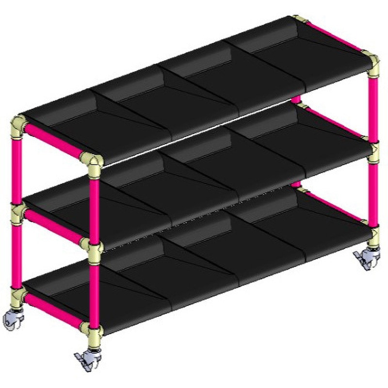 ピンク イレクター製短靴ラック4列3段 12足用 ブラックトレイ 矢崎化工 奥行376mm高さ677mm
