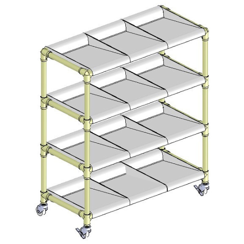 クリームグレー イレクター製短靴ラック3列4段 12足用 ホワイトトレイ 矢崎化工 奥行376mm高さ947mm