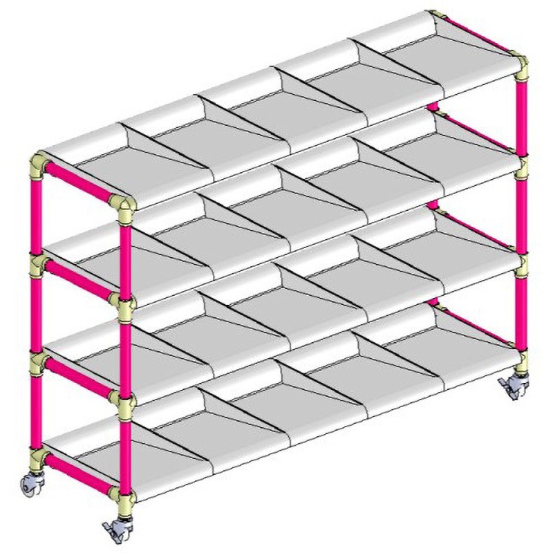 ピンク イレクター製短靴ラック5列4段 20足用 ホワイトトレイ 矢崎化工 奥行376mm高さ947mm