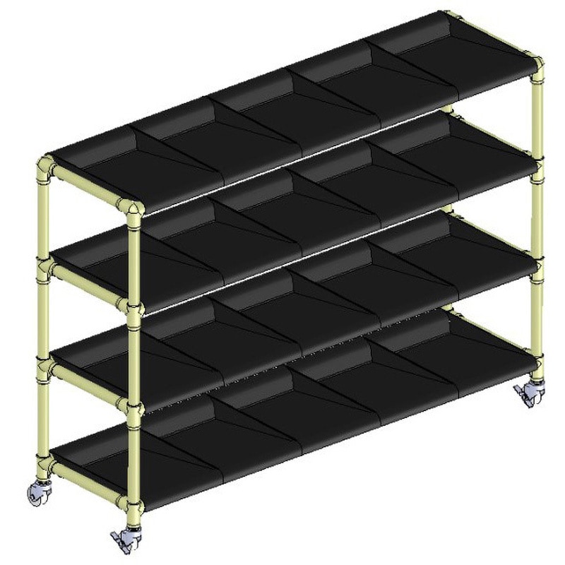 クリームグレー イレクター製短靴ラック5列4段 20足用 ブラックトレイ 矢崎化工 奥行376mm高さ947mm