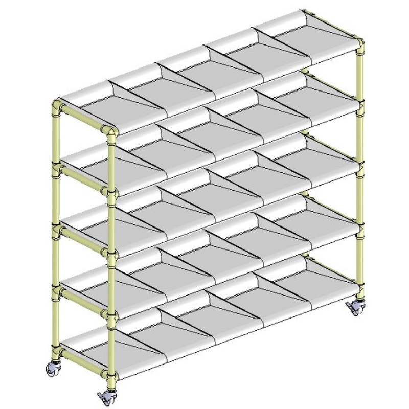 クリームグレー イレクター製短靴ラック5列5段 25足用 ホワイトトレイ 矢崎化工 奥行376mm高さ1217mm