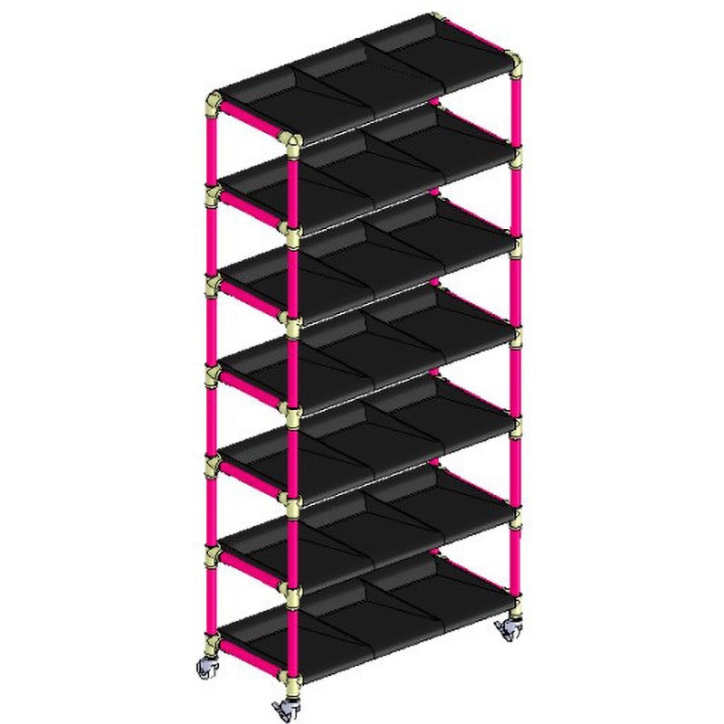 ピンク イレクター製短靴ラック3列7段 21足用 ブラックトレイ 矢崎化工 奥行376mm高さ1757mm 59,988円