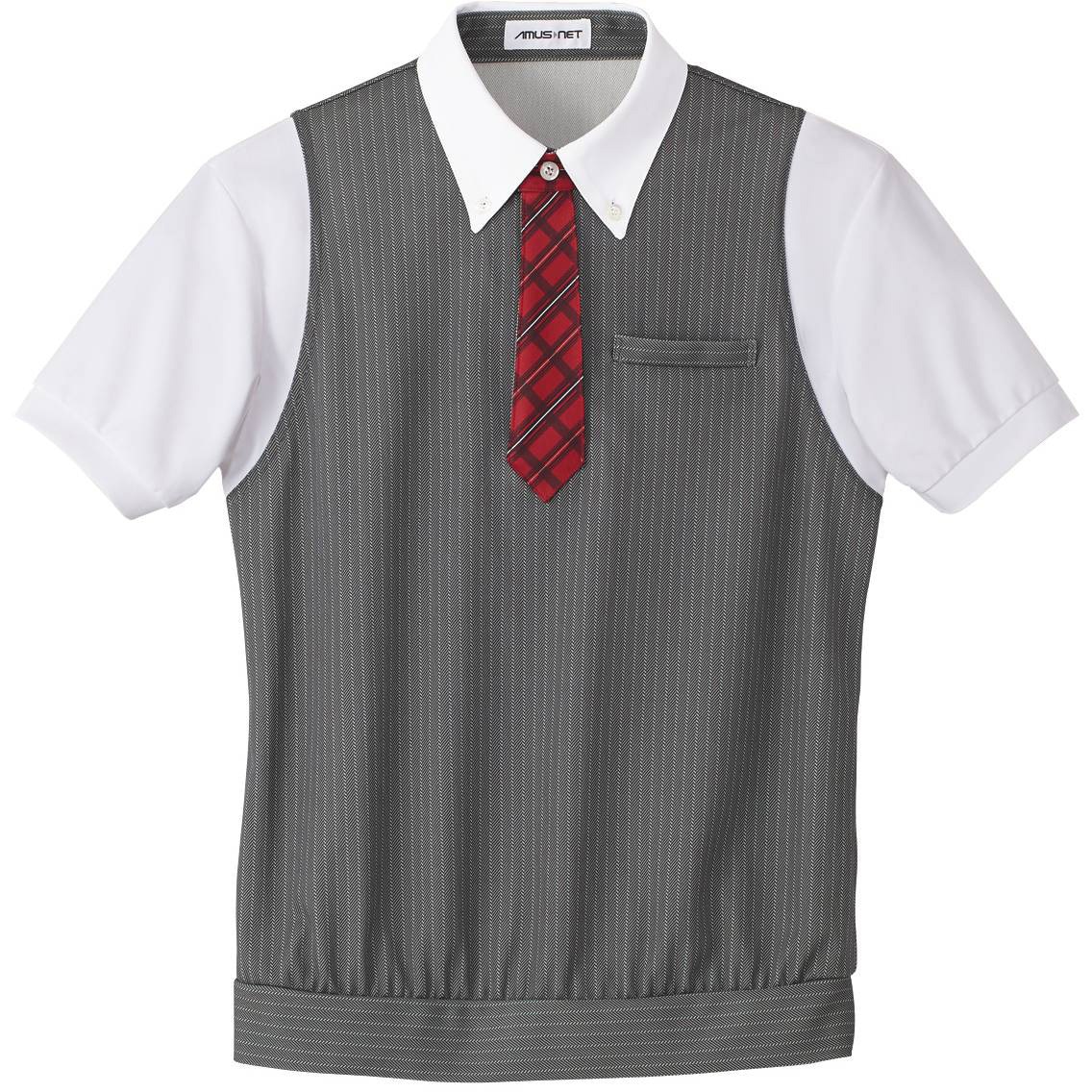 ASP268 AMUS-NET ポロシャツ カーシーカシマ ヘリンボンプリントニット グレー色 サイズSS  ASP268 7,821円