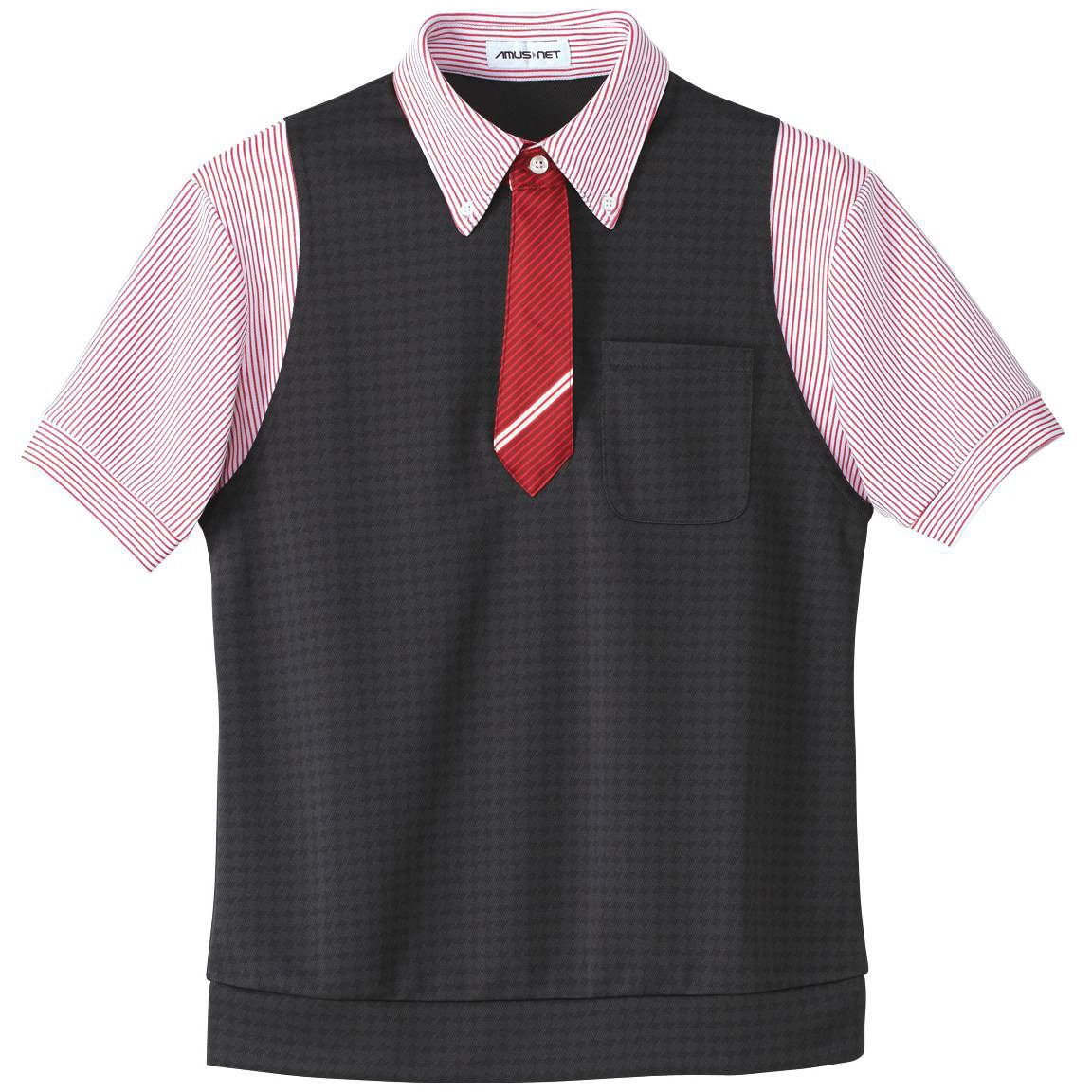 ASP291 AMUS-NET ポロシャツ カーシーカシマ 千鳥プリントタックメッシュ レッド色 サイズSS  ASP291 7,462円