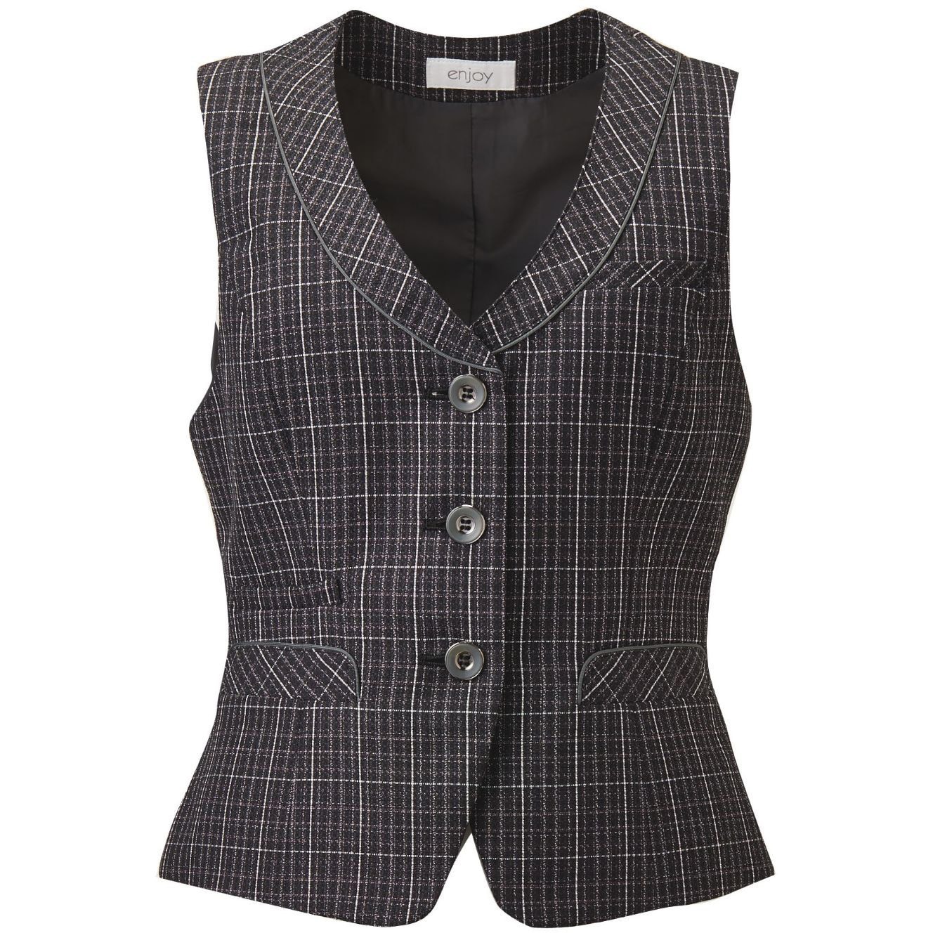 EAV483 ENJOY ベスト カーシーカシマ ココツイード ブラックチェック色   EAV483