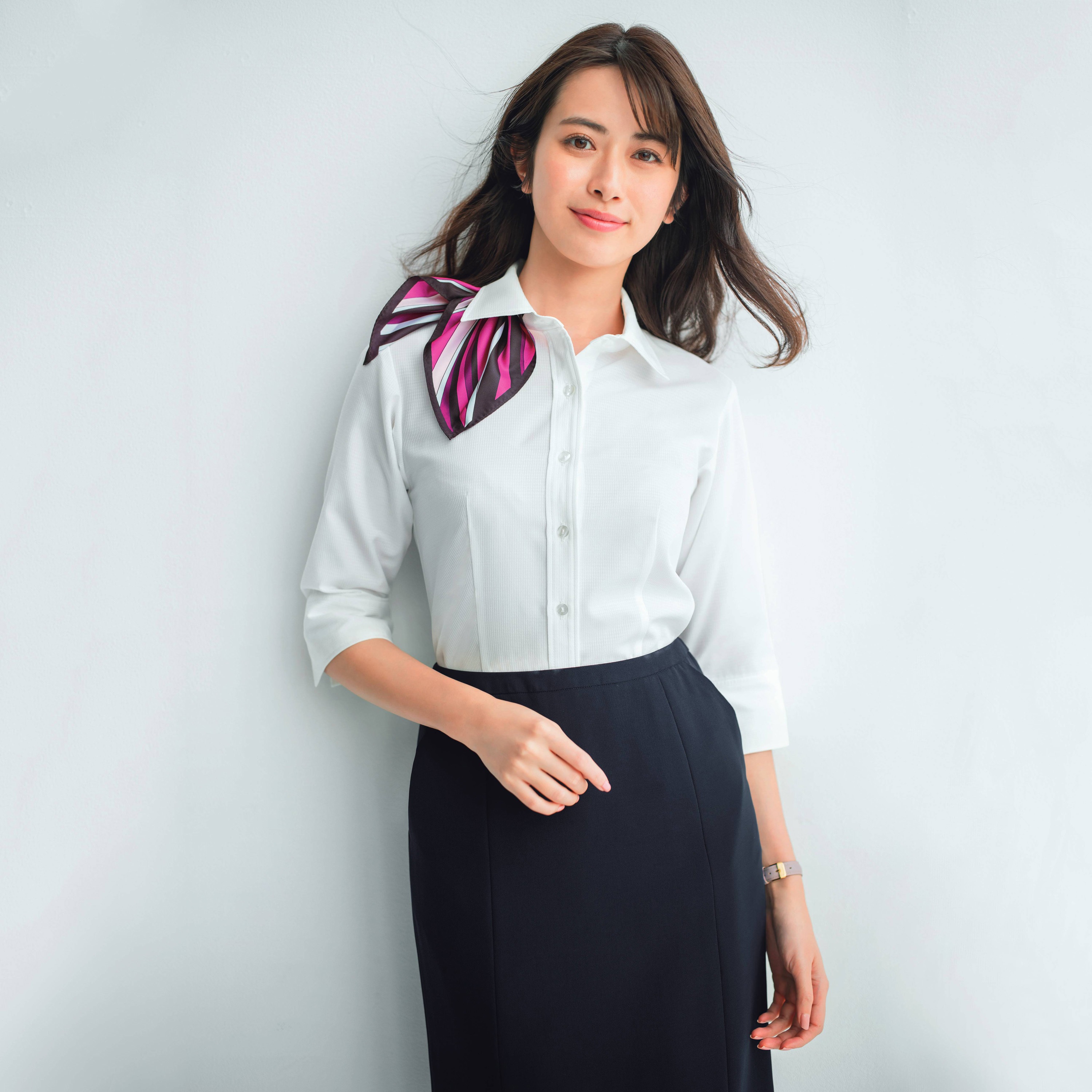 ESB659 七分袖ブラウス 事務服 シャツブラウス 女性 レディース 家庭洗濯可 ホワイト ENJOY 5号〜17号 カーシーカシマ ESB659 七分袖ブラウス 事務服 シャツブラウス