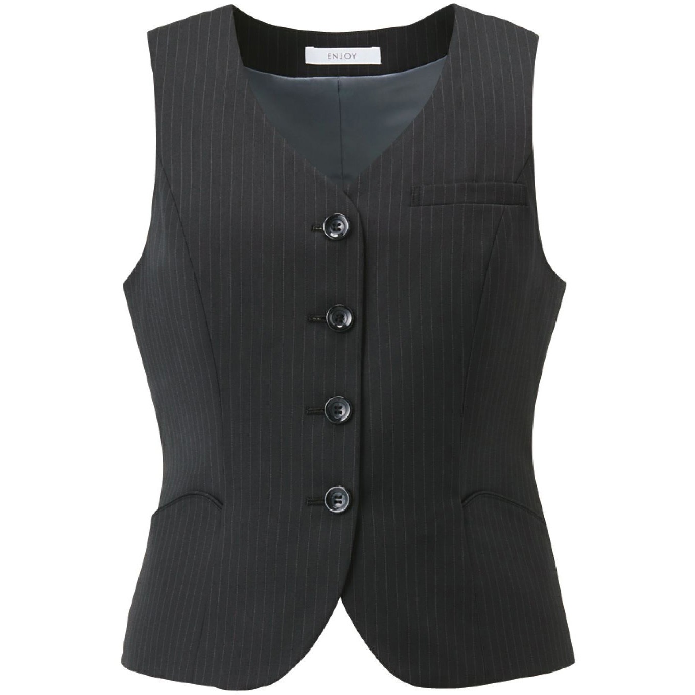 EAV712 ENJOY ベスト カーシーカシマ 女性 ハイ ストレッチ ウール ブラックストライプ色 サイズ(号)5  EAV712
