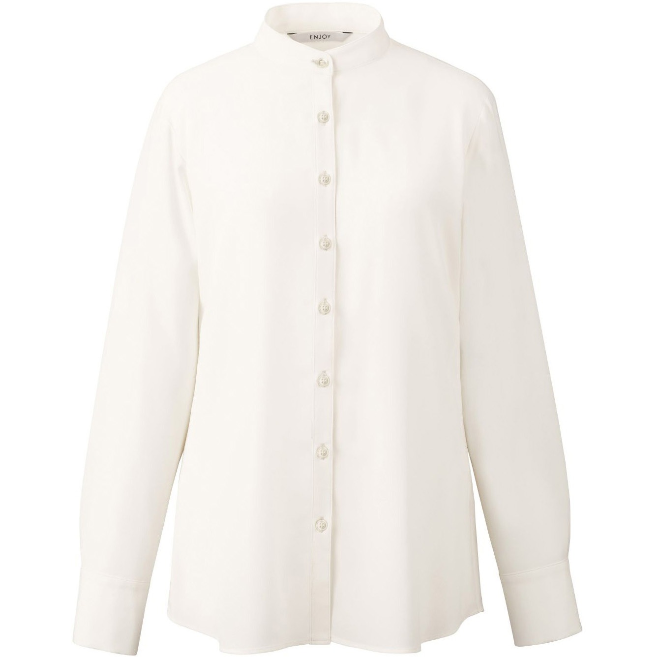 EWB799 ENJOY 長袖スタンドカラーブラウス カーシーカシマ ソフト ストレッチ ジョーゼット オフホワイト色 EWB799