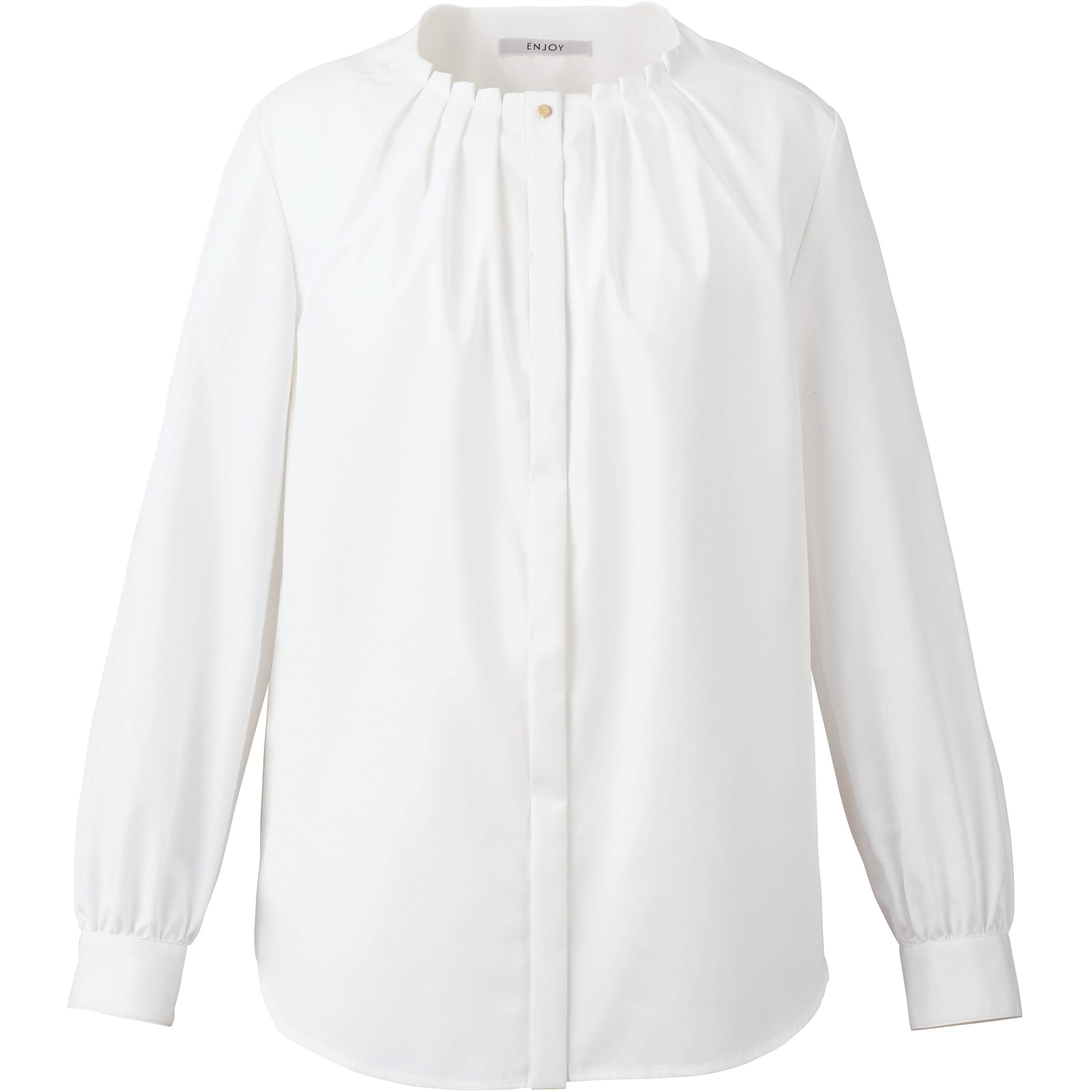 EWB803 ENJOY 長袖タックブラウス カーシーカシマ ファインサローツイル ホワイト色   EWB803