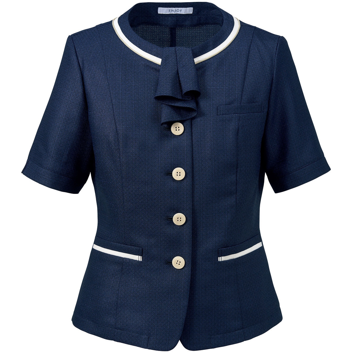 カーシーカシマ ENJOY フリル付半袖オーバーブラウス ネイビー 5号 ESA890 取り寄せ商品