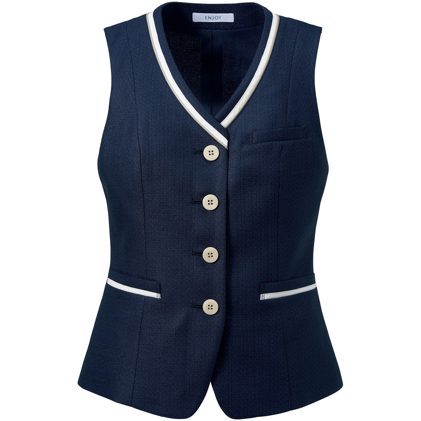 ESV834 ENJOY ベスト カーシーカシマ ピュア ツイード ネイビー色   ESV834