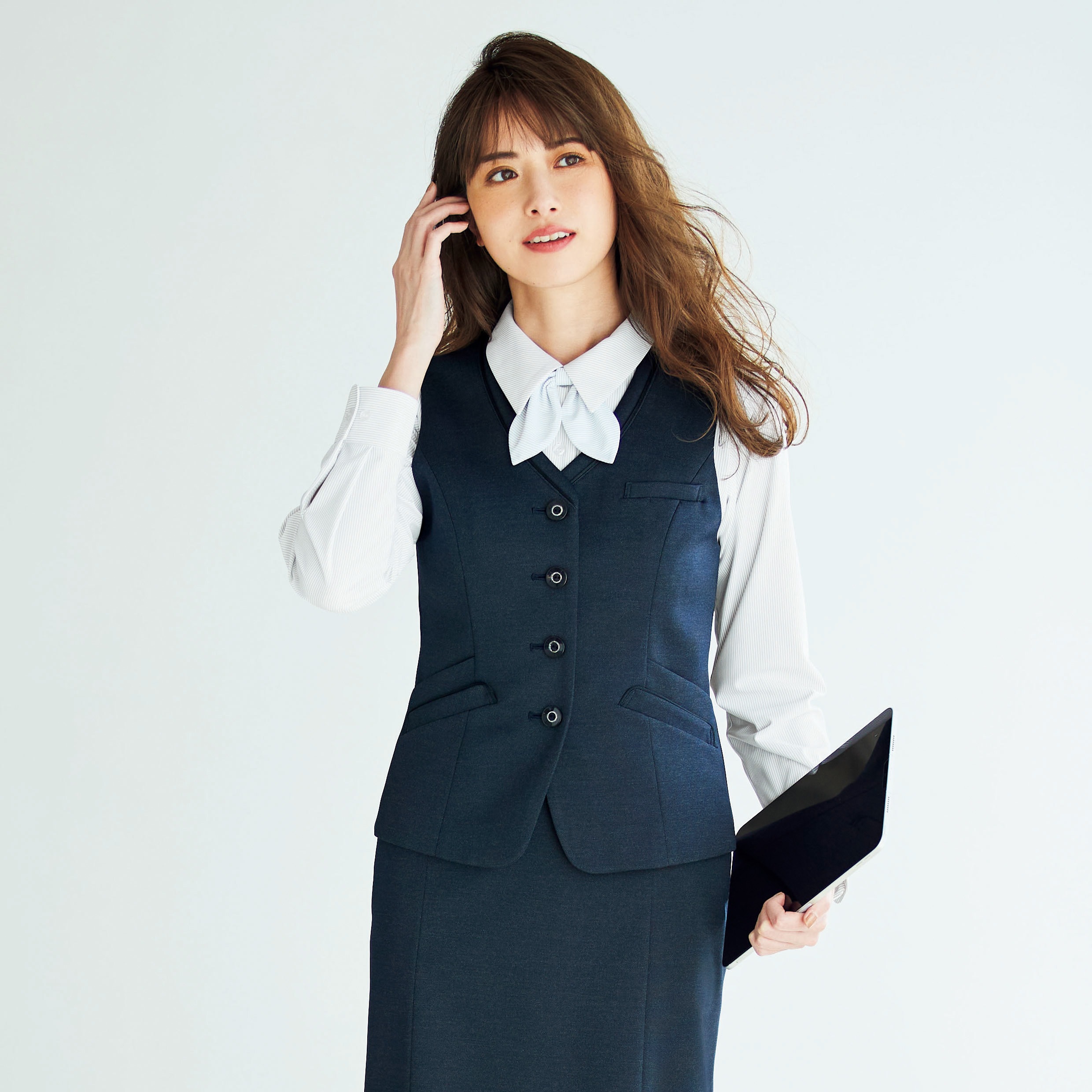 EWB876 ENJOY 長袖リボンブラウス カーシーカシマ トリコット