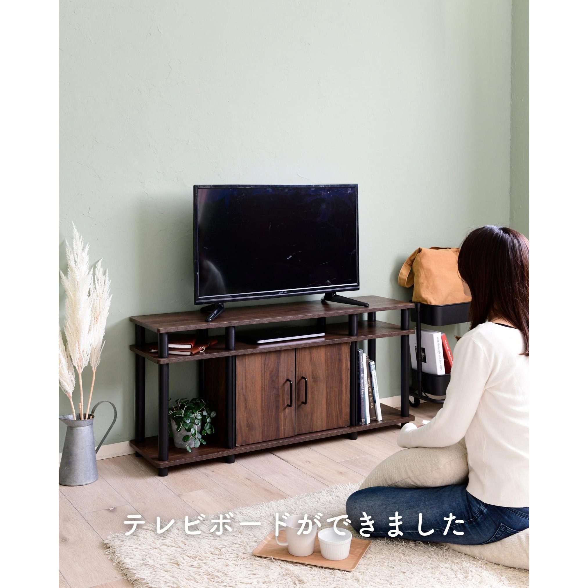 信頼への信頼 TYWTVE-11030(OAK3/WH) 扉付きテレビラック 1台 YAMAZEN(山善 テレビ台