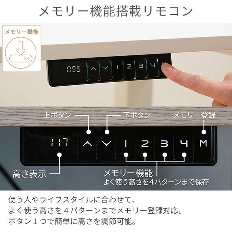 ELD-LC1410(BK/MBK) 電動昇降デスク メモリー機能付き L字 幅140 高さ