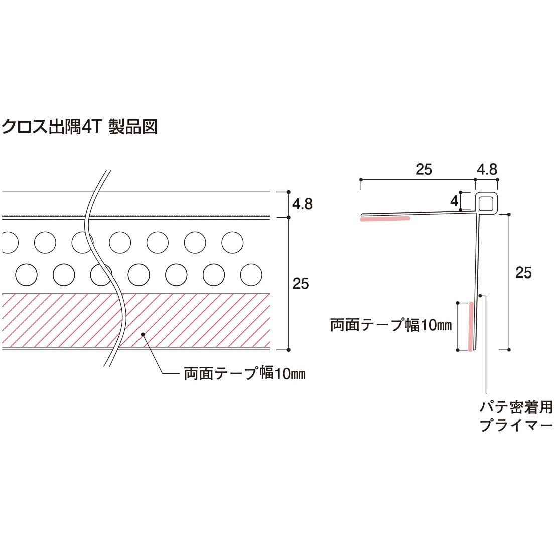 CD4T25W クロス出隅4T 1本 フクビ化学 【通販モノタロウ】