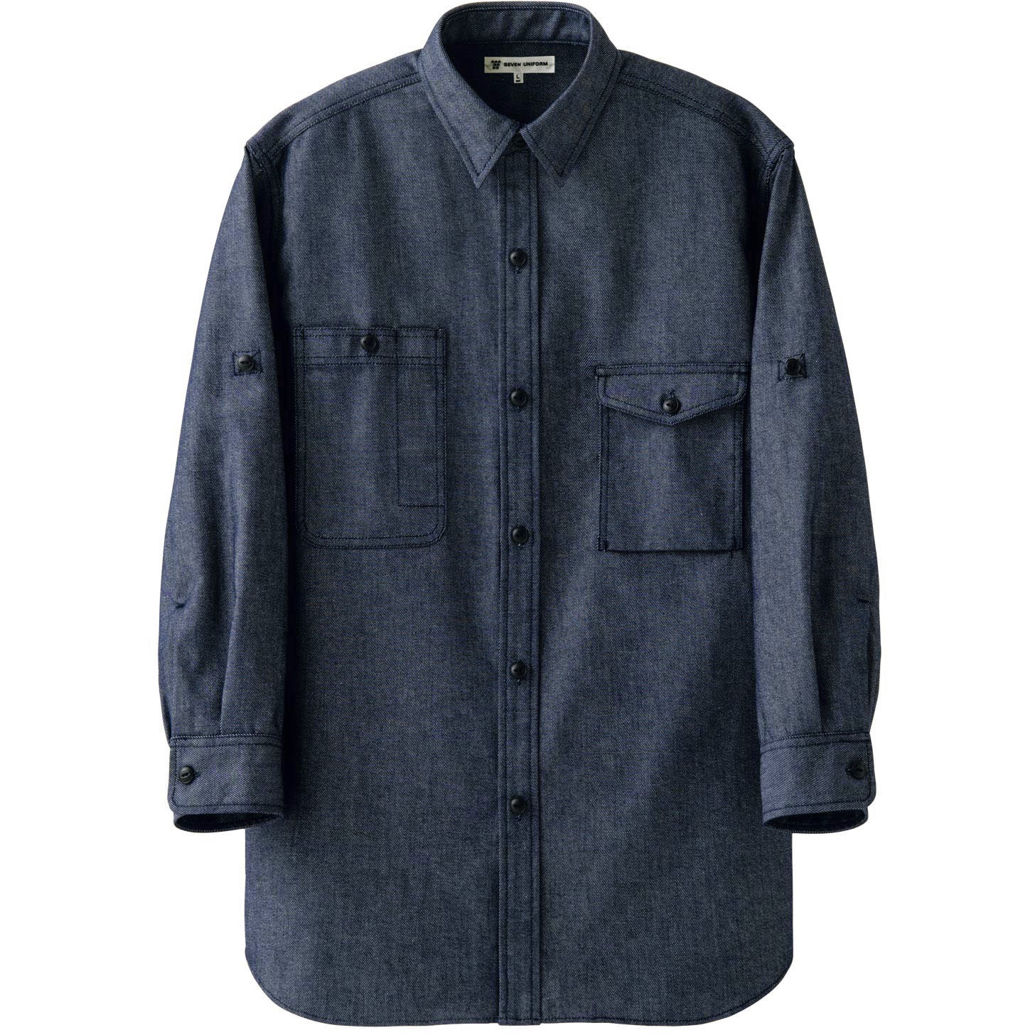 CH4473-1 男女兼用長袖シャツ CH4473 セブンユニフォーム 制電・ストレッチ インディゴ色 L着丈78cm