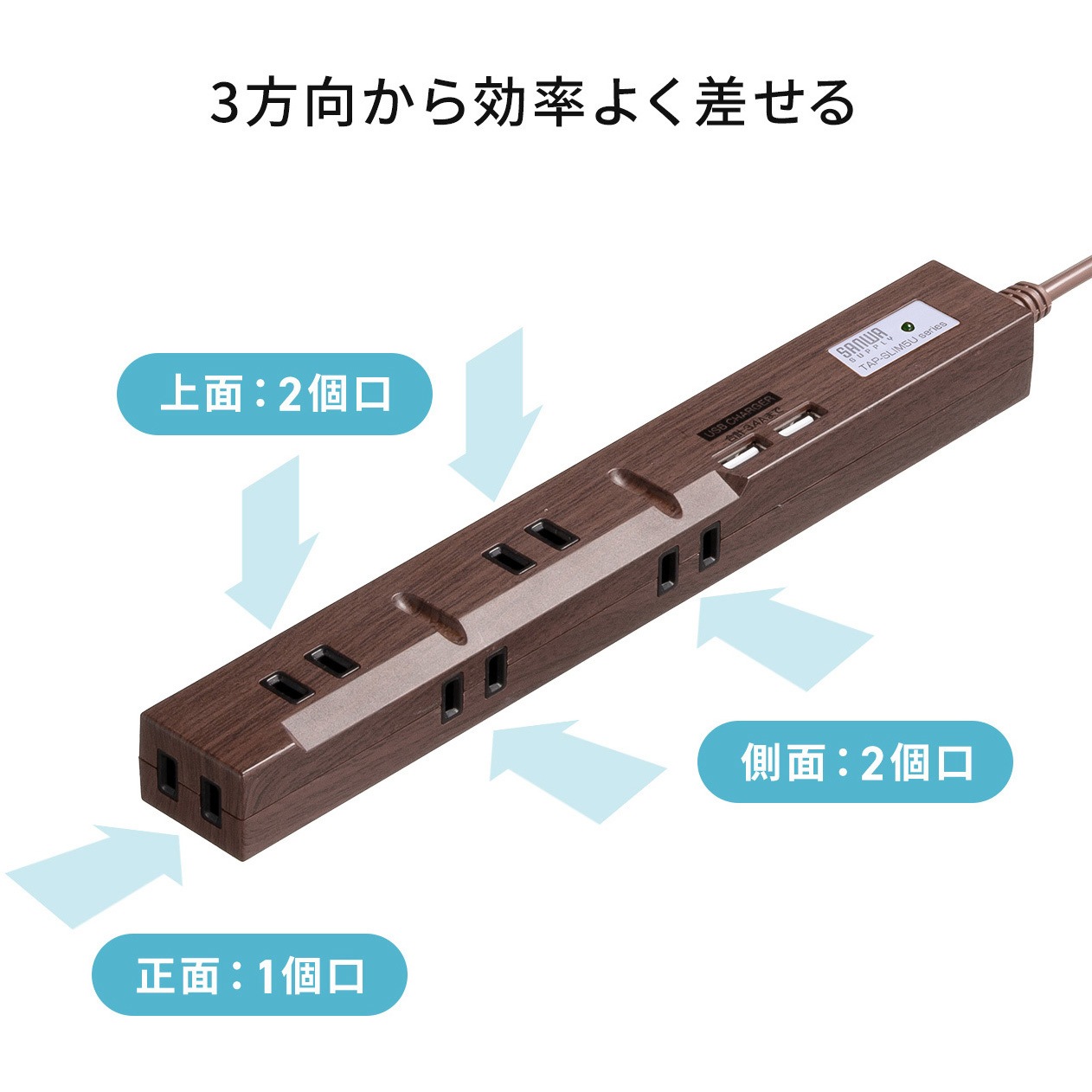 700-TAP058-2DBRM 電源タップ サンワダイレクト 2P マグネットあり