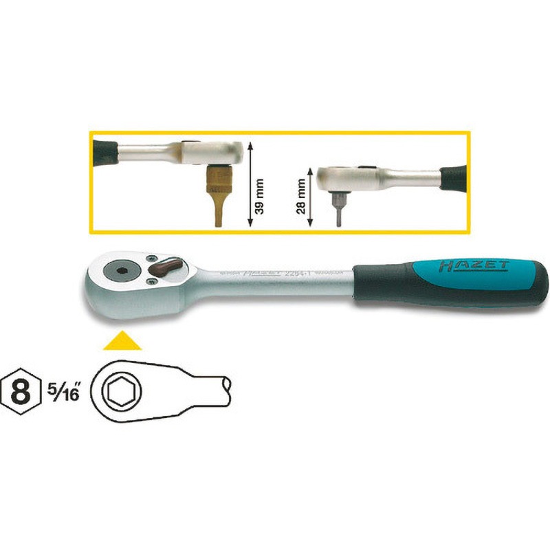 2264-1 8mmヘックスビット用ラチェットハンドル 1本 ハゼット