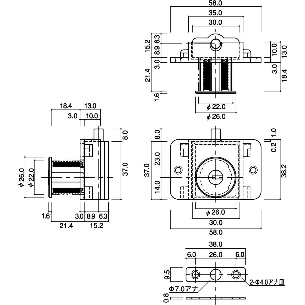 LO-4021-WF122 シリンダーロック 木製引出用 1個 CLOVER LO-4021-WF122 シリンダーロック 木製引出用 1個 CLOVER