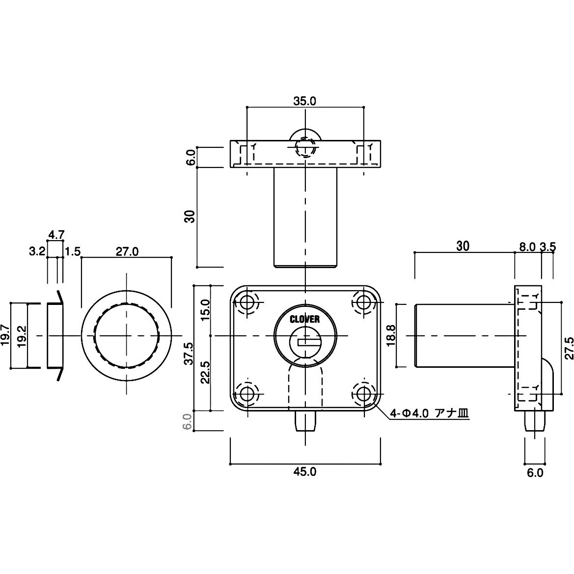 LO-4088 シリンダーロック 木製引出用 1個 CLOVER(クローバ) 【通販 