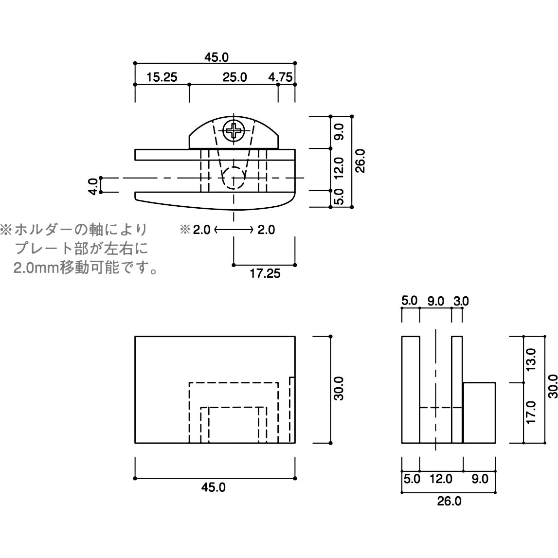 GH-RF-2000S 開きガラス扉用ヒンジ 上下ペア 1組 CLOVER(クローバ