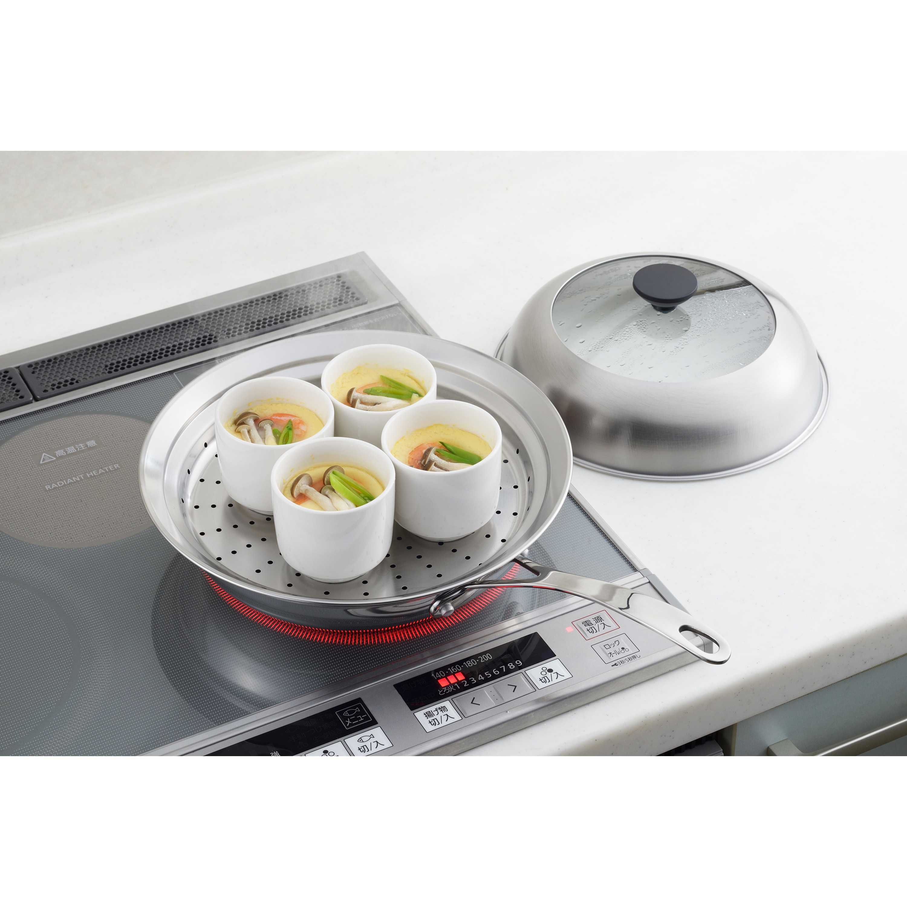 YJ3212 見える!フライパン用蒸し器 ヨシカワ 幅288mm高さ110mm YJ3212