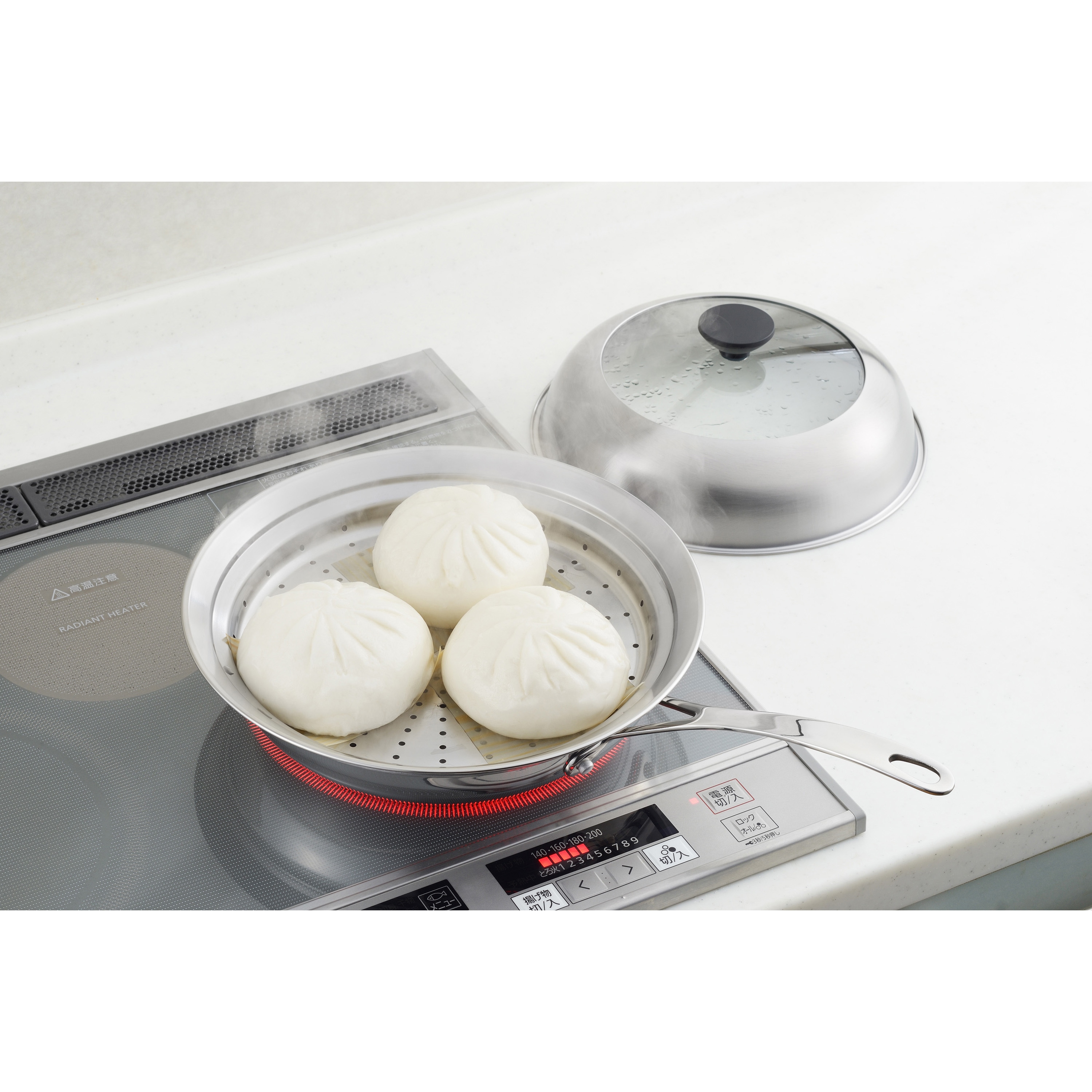 YJ3212 見える!フライパン用蒸し器 ヨシカワ 幅288mm高さ110mm YJ3212