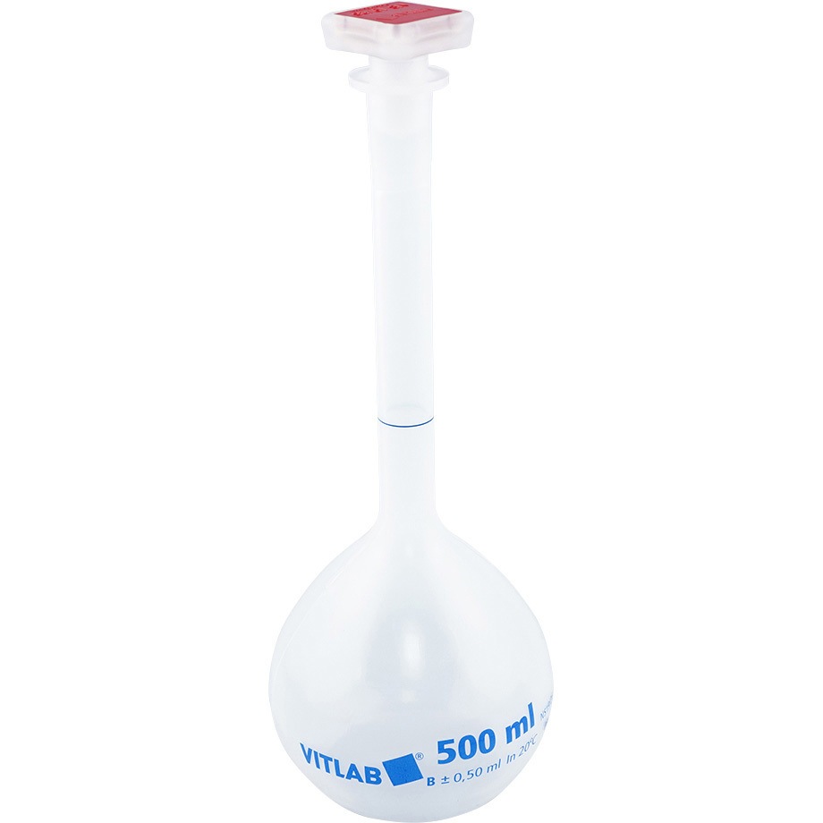 675941(一般校正(英語)) 栓付きPPメスフラスコ 英語版校正証明書付 VITLAB 500mL